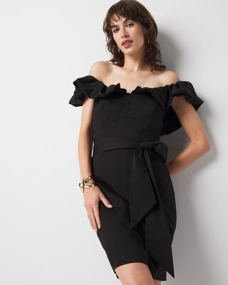 ワンピース andmary Emily off shoulder dress black Off-the-Shoulder Poplin Mini Dress | White House Black Market
